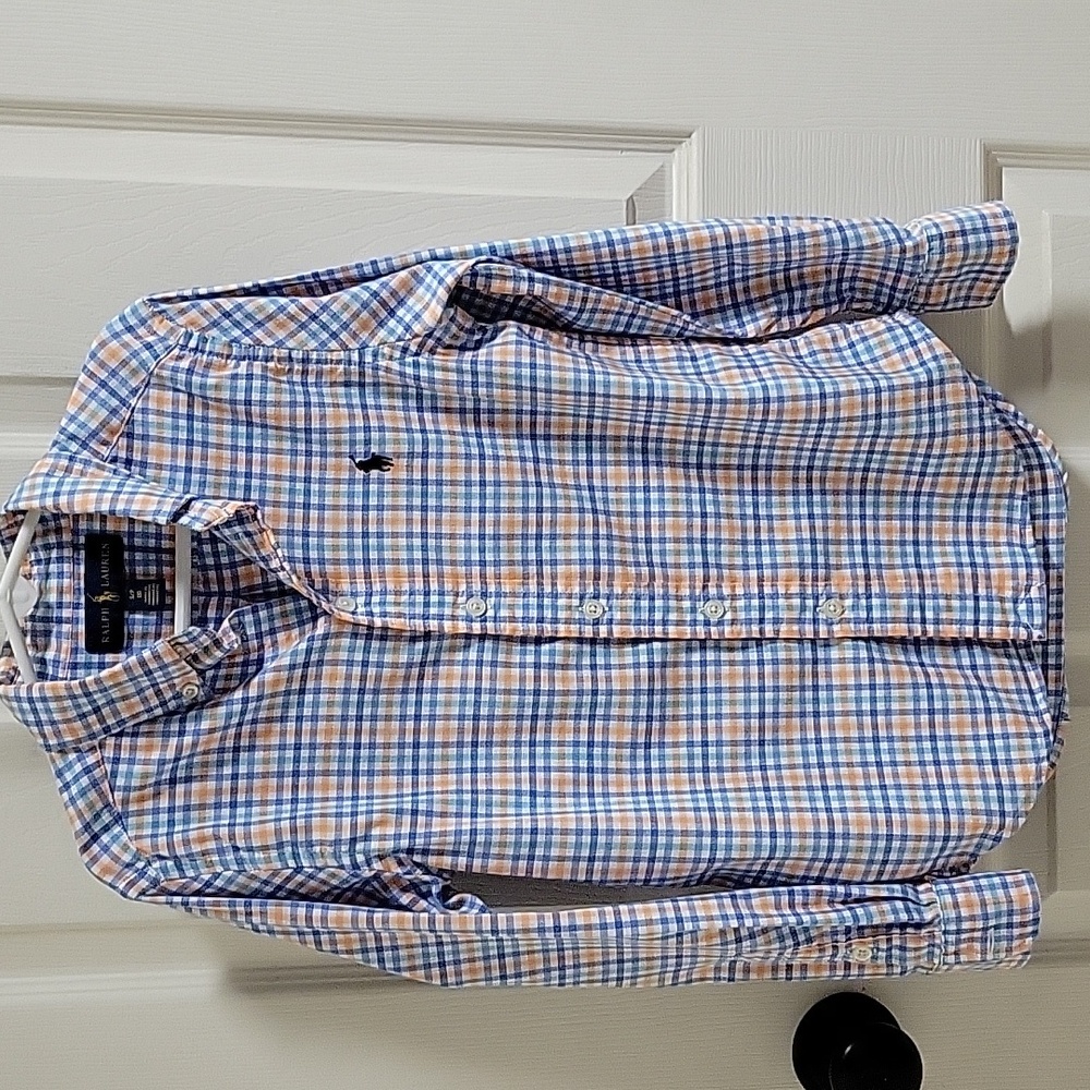 Ralph Lauren Boys Long sleeve Button down, Small (8), Blue/White/orange